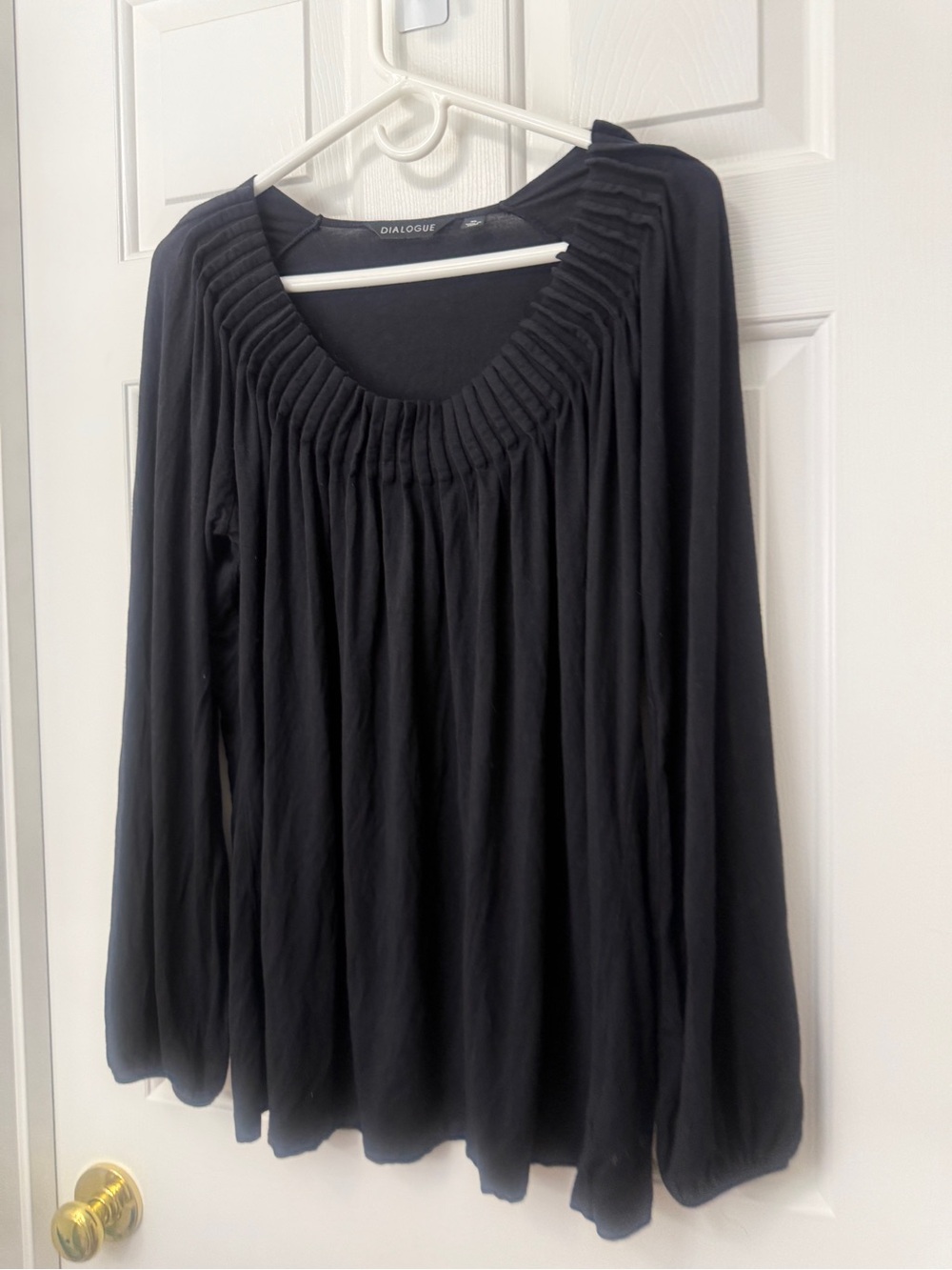 Dialogue Black Pleated V-Neck Long Sleeve Top